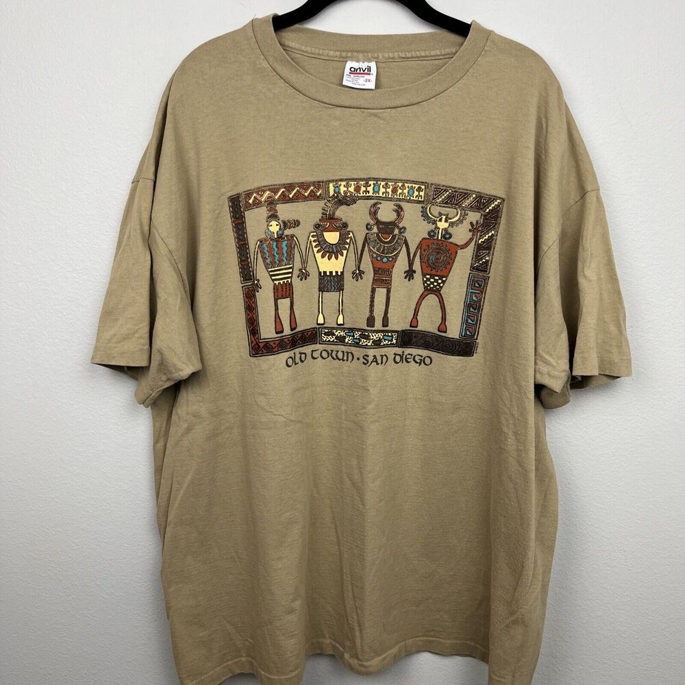 Vintage Anvil 1995 Old Town San Diego Tourist T-Shirt 2X Tan Foil Single Stitch